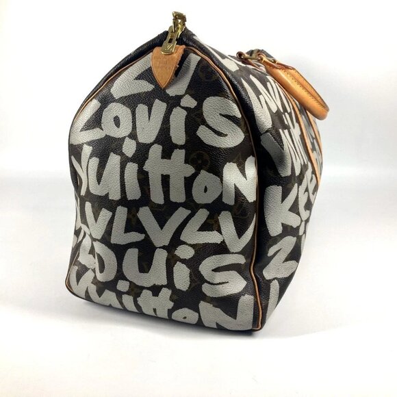 LOUIS VUITTON M92197 Monogram Graffiti Keepall50 Duffle Travel Bag Brown/White - Picture 7 of 13